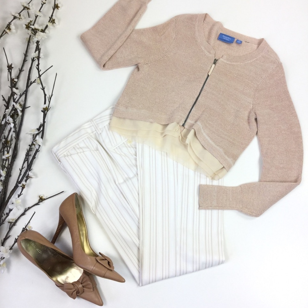 Express White Beige Striped Editor Dress Pants